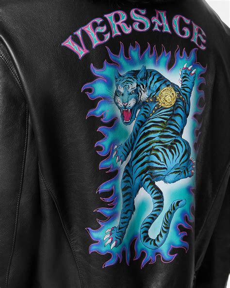 versace logo painted leather jacket|Versace leather jacket price.